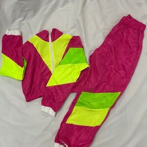 Retro Vibrant Pink and Neon Green Tracksuit